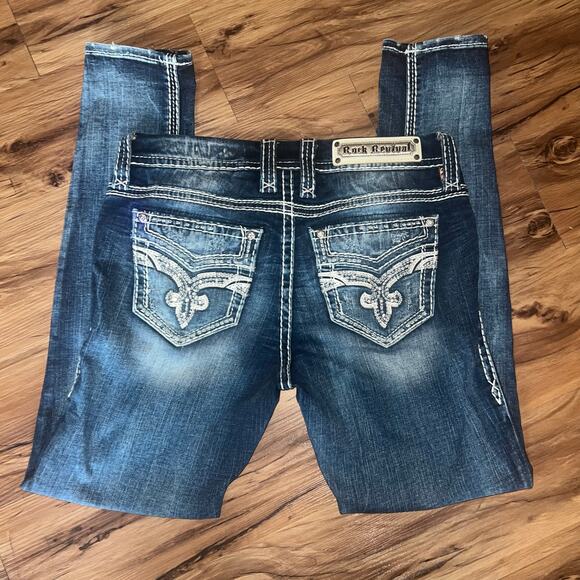 Mid Rise Rock Revival Jeans Liri Size 27 Easy Ankle Skinny Sequin Studded - Picture 1 of 12